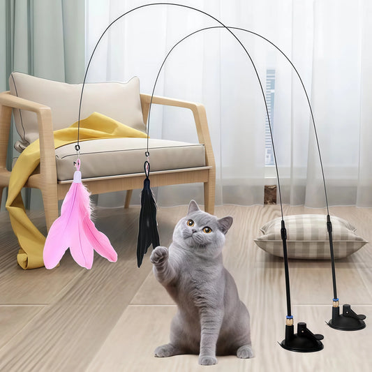 Interactive Cat Teaser Wand with Feather & Bell – Retractable & Replaceable